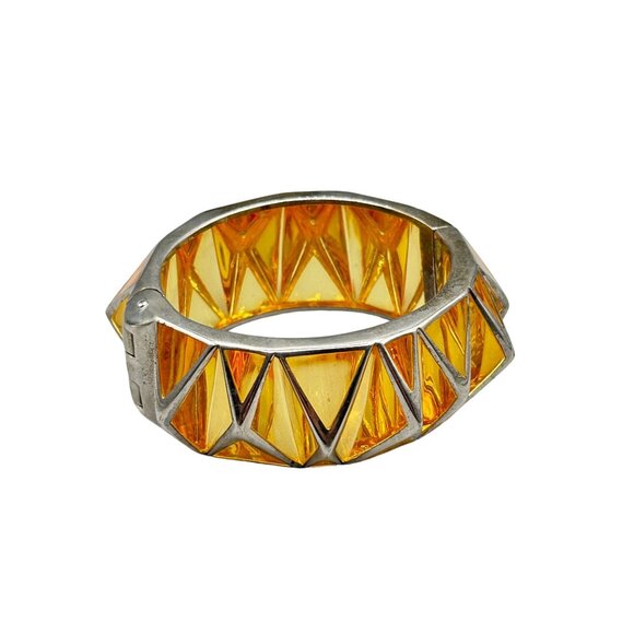 Hard To Find Angelique De Paris Pyramid Bangle Hinged Sterling Silver Lucite - Picture 1 of 11